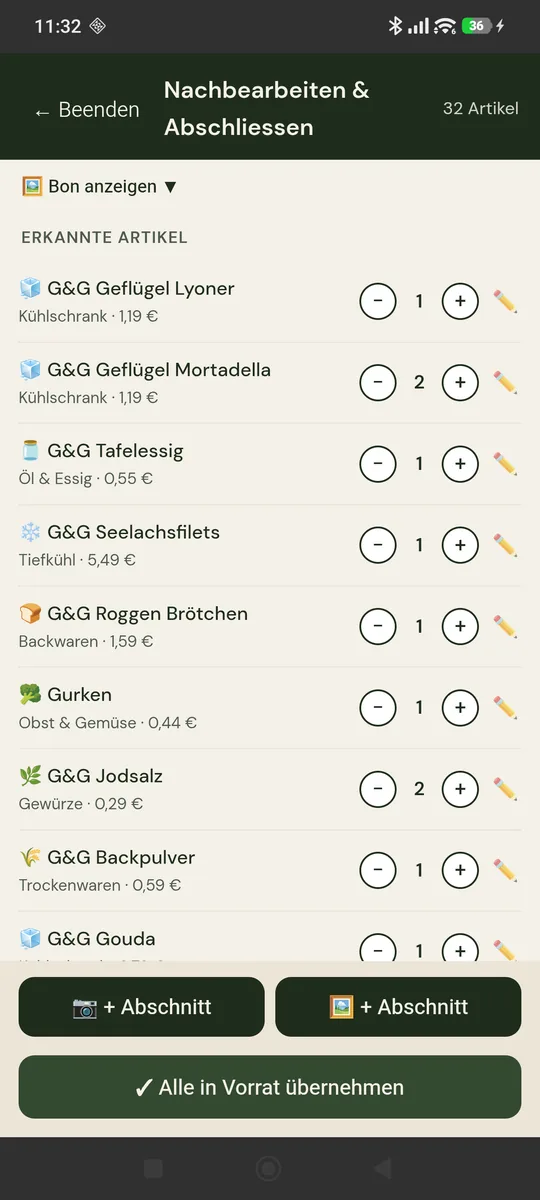 Bon-Scanner in der App