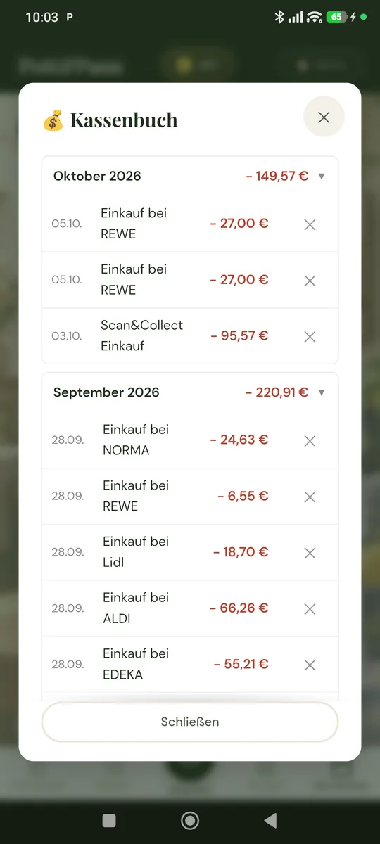 Kassenbuch in der App