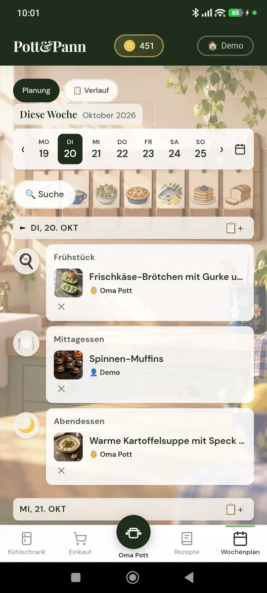 Wochenplan in der App
